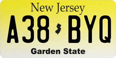 NJ license plate A38BYQ