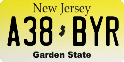 NJ license plate A38BYR