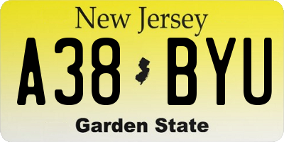 NJ license plate A38BYU