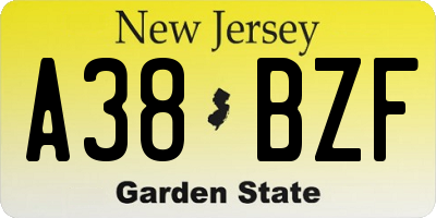 NJ license plate A38BZF