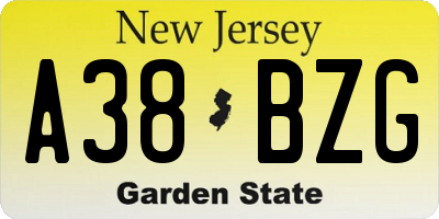 NJ license plate A38BZG
