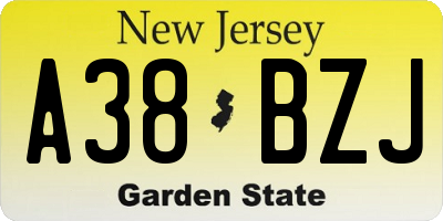 NJ license plate A38BZJ