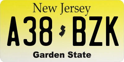 NJ license plate A38BZK