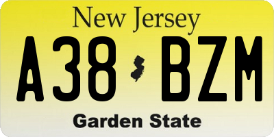 NJ license plate A38BZM