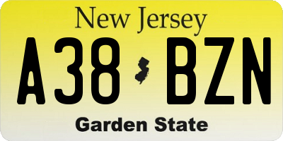 NJ license plate A38BZN
