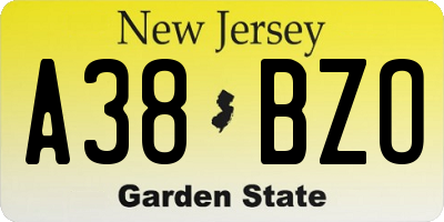 NJ license plate A38BZO