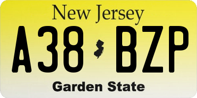 NJ license plate A38BZP