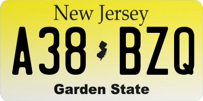 NJ license plate A38BZQ