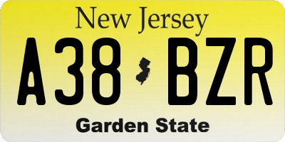 NJ license plate A38BZR