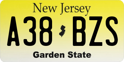 NJ license plate A38BZS