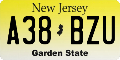 NJ license plate A38BZU
