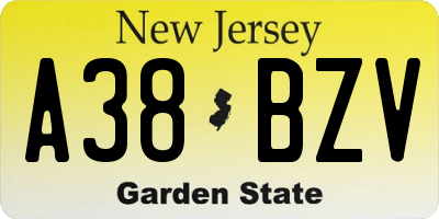 NJ license plate A38BZV