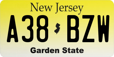 NJ license plate A38BZW