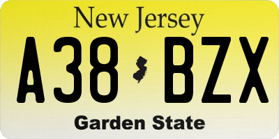 NJ license plate A38BZX