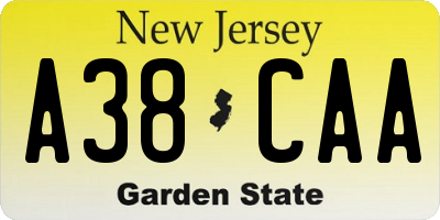 NJ license plate A38CAA