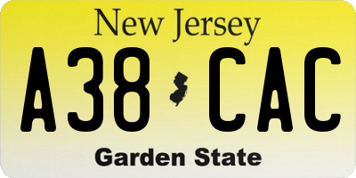NJ license plate A38CAC