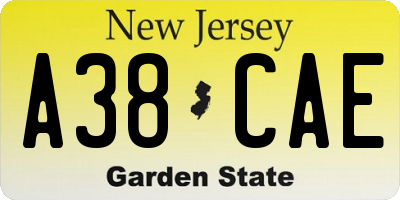 NJ license plate A38CAE