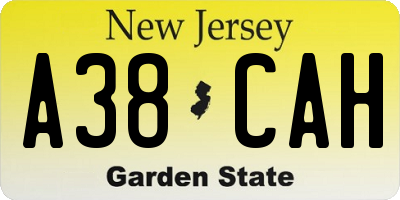 NJ license plate A38CAH