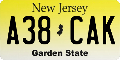NJ license plate A38CAK
