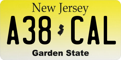 NJ license plate A38CAL