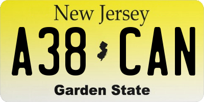 NJ license plate A38CAN