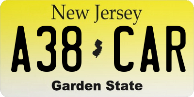 NJ license plate A38CAR
