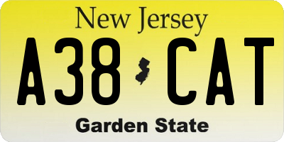 NJ license plate A38CAT