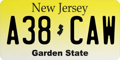NJ license plate A38CAW