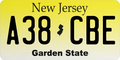 NJ license plate A38CBE