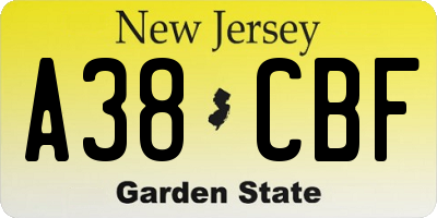 NJ license plate A38CBF