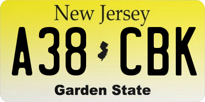 NJ license plate A38CBK