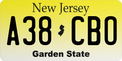 NJ license plate A38CBO