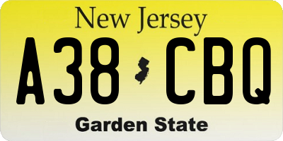 NJ license plate A38CBQ