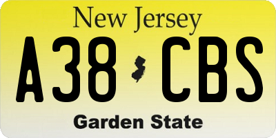 NJ license plate A38CBS