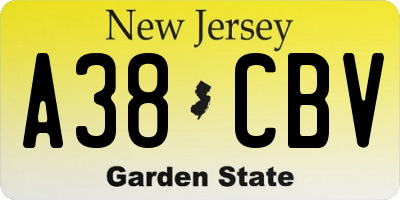 NJ license plate A38CBV