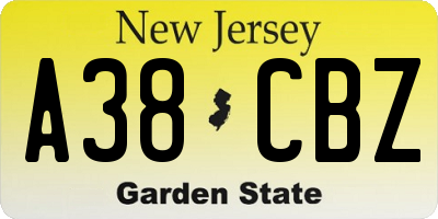 NJ license plate A38CBZ