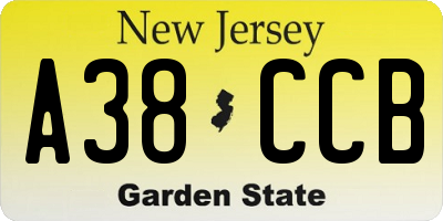 NJ license plate A38CCB