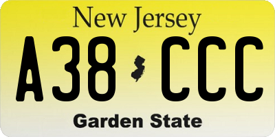 NJ license plate A38CCC