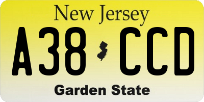 NJ license plate A38CCD