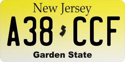 NJ license plate A38CCF