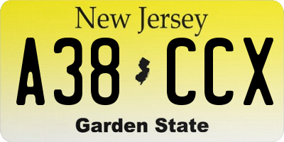 NJ license plate A38CCX