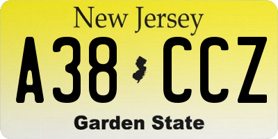 NJ license plate A38CCZ