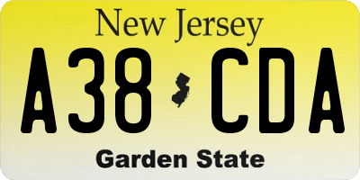 NJ license plate A38CDA