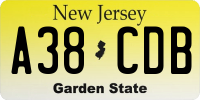 NJ license plate A38CDB