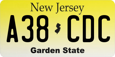 NJ license plate A38CDC