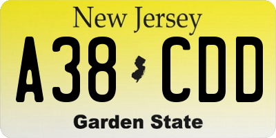 NJ license plate A38CDD