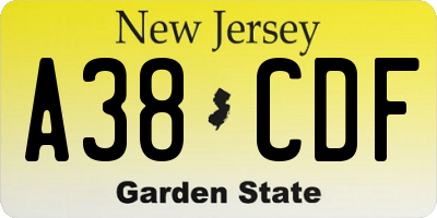 NJ license plate A38CDF
