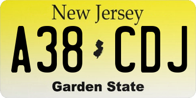 NJ license plate A38CDJ