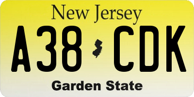 NJ license plate A38CDK