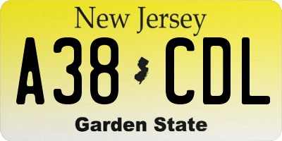 NJ license plate A38CDL
